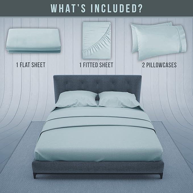 King Size Sheets Set Cooling - Luxury Hotel Sheets - Soft Bed Sheet with Elastic Corner Straps - Deep Pockets Microfiber Bedsheet - Bedding Sheet & Pillowcases - 4 PC (King, Light Blue)