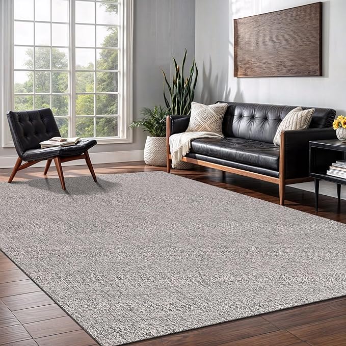 Easy Jute Rug 8x10 Indoor Outdoor Natural Rugs Solid Fiber Rug Woven Area Rug Boho Easy Clean Inside Carpet for Living Room Bedroom Dining Room Hallway or Outdoor Patio Porch (8 X 10 Silver)