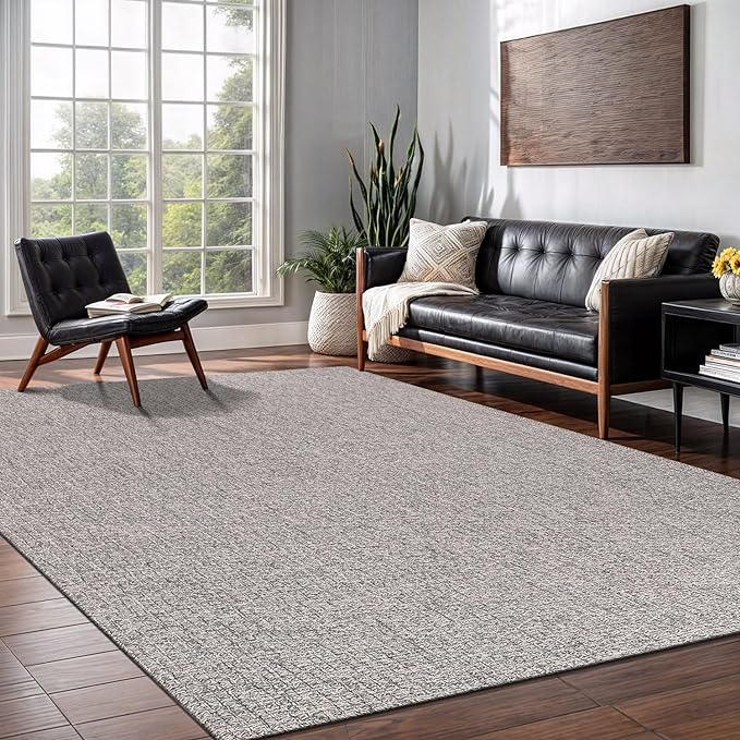 Easy Jute Rug 5x7 Indoor Outdoor Natural Rugs Solid Fiber Rug Woven Area Rug Boho Easy Clean Inside Carpet for Living Room Bedroom Dining Room Hallway or Outdoor Patio Porch (5 X 7 Silver)