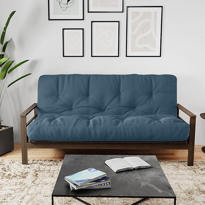 Royal Sleep Products by The Futon Factory 6 inch Foam Futon Mattress - Solid Denim Blue Cover - Queen Size - CertiPUR Certified Foams - Made in USA - Replacement Mattress - (Frame not Included)