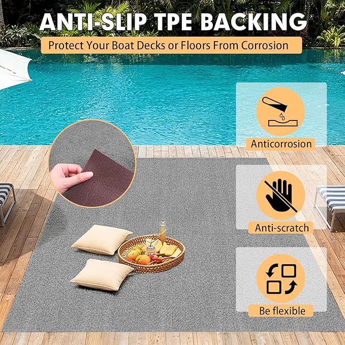Marine Carpet,5 FT x 15 FT Smoke Gray Indoor Outdoor Carpet 0.2" Thick Boat Carpet with Water-Proof TPE Backing, Non-Slide Outdoor Marine Carpet Roll for Home, Patio, Porch, Deck