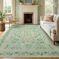Lahome Floral Washable Area Rugs 8x10, Non-Slip Living Room Carpet Soft Tumble Washable Rugs for Bedroom Nursery, Vintage Botanical Print Carpet for Classroom Kids Room Dining Room, Sage