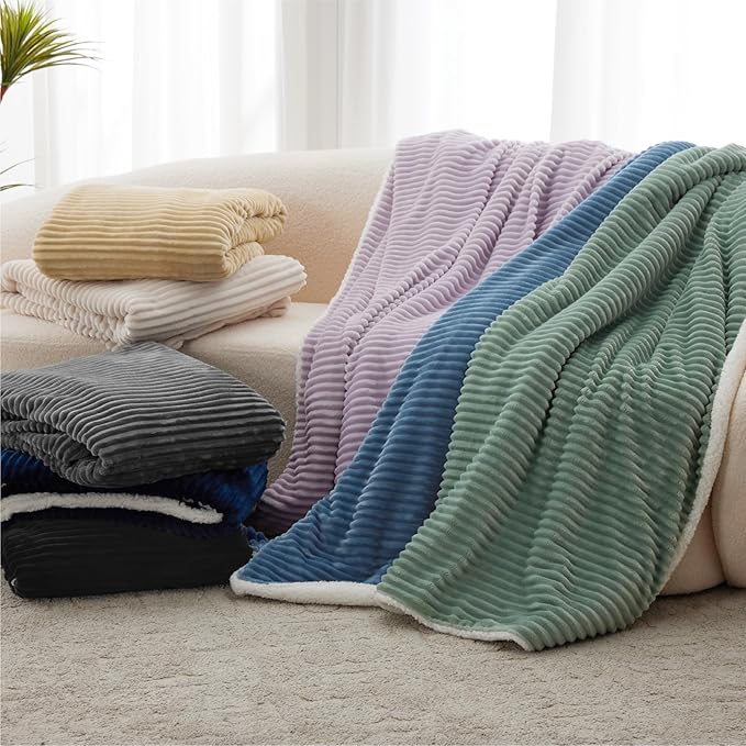 Sherpa Throw Blanket for Couch - Soft Cozy Fleece, Warm for Winter, Reversible for Sofa, 50 x 60 Inches, Black