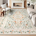 Lahome Floral Washable Area Rugs 8x10, Non-Slip Living Room Carpet Soft Tumble Washable Rugs for Bedroom Nursery, Vintage Botanical Print Carpet for Classroom Kids Room Dining Room, Beige