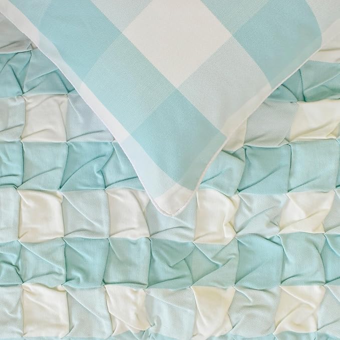 The HomeCentric King/Queen/Twin Aqua Decorative Bed Runner CA King 86"x18" Bed Runner Without Pillow Cover, Checkered, Buffalo Plaid, Check Bed Scarf on Cotton Fabric - Aqua Plaid Knots