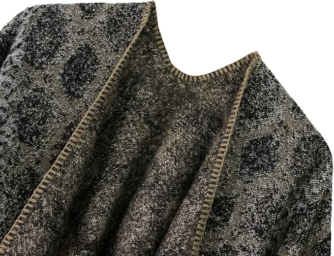 Women's Vintage Pattern Open Front Poncho Cape Shawl Winter Shawl Wraps