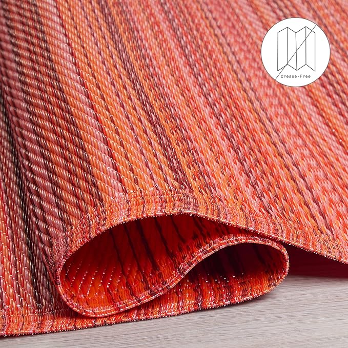 Fab Habitat Outdoor Rug - Waterproof, Fade Resistant, Crease-Free - Premium Recycled Plastic - Striped - Patio, Deck, Porch, Balcony, Laundry Room - Cancun - Sunset - 4 x 6 ft