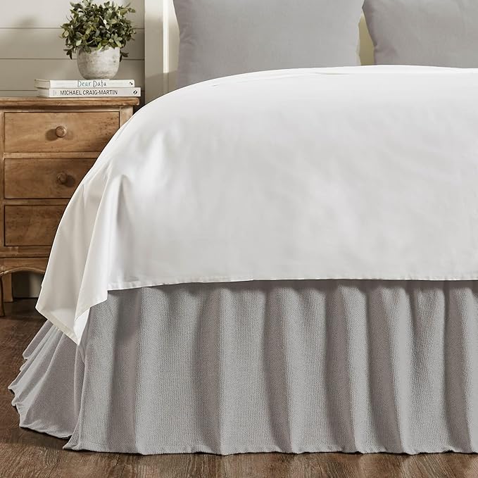 VHC Brands Burlap Dove Grey Ruffled King Bed Skirt 78x80x16
