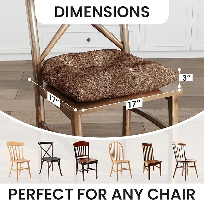 Klear Vu Gripper Overstuffed Universal Non-Slip Dining Chair Cushions for Kitchen Decor or Office Use, U-Shaped Skid-Proof Seat Pad, 17x17 Inches, 2 Count (Pack of 1), Honeycomb Chocolate Brown