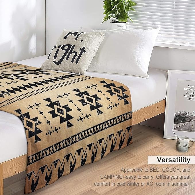 Tribal Aztec Throw Blanket, Southwestern Native Blanket, Vintage Ethnic Abstract Geometric Print Throws Cover for Couch Chair Sofa Bed Outdoor Beach Travel 40"x50"