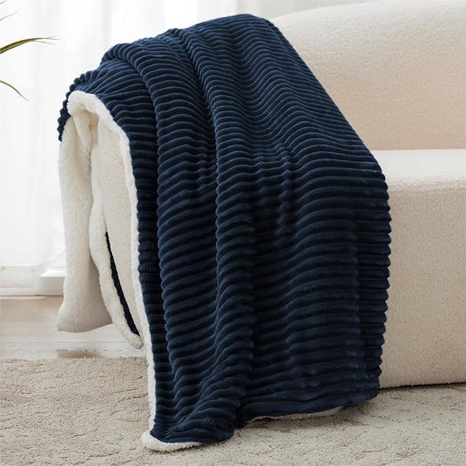 Sherpa Blankets King Size - Fleece King Size Blanket for Bed, Soft and Warm Throw Blanket for Winter, 108" x 90", Navy