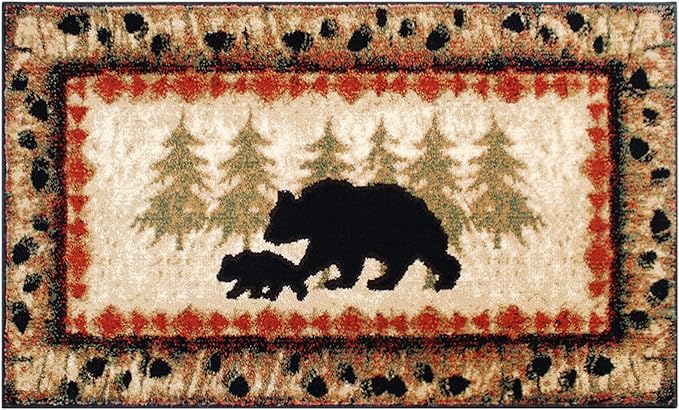 Masada Masada Rugs 2'x3' Cabin/Lodge Theme Area Rug with Bear and Cub Scene