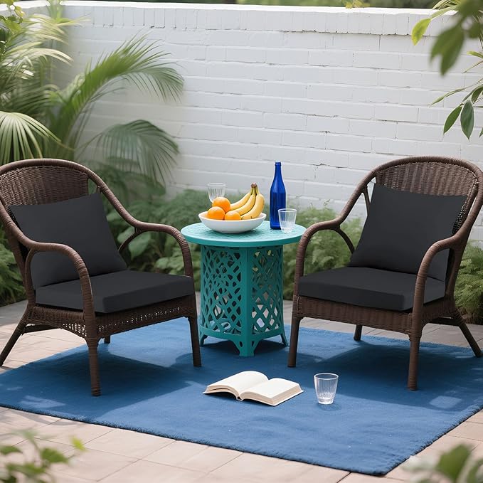 Outdoor Seat Cushion Set 19 x 19 In, Water-Resistant & Fade-Resistan, Patio Furniture Cushions with Removable Cover Deep Seat & Back Cushion with Handle and Adjustable Straps for Chair Sofa,4PC
