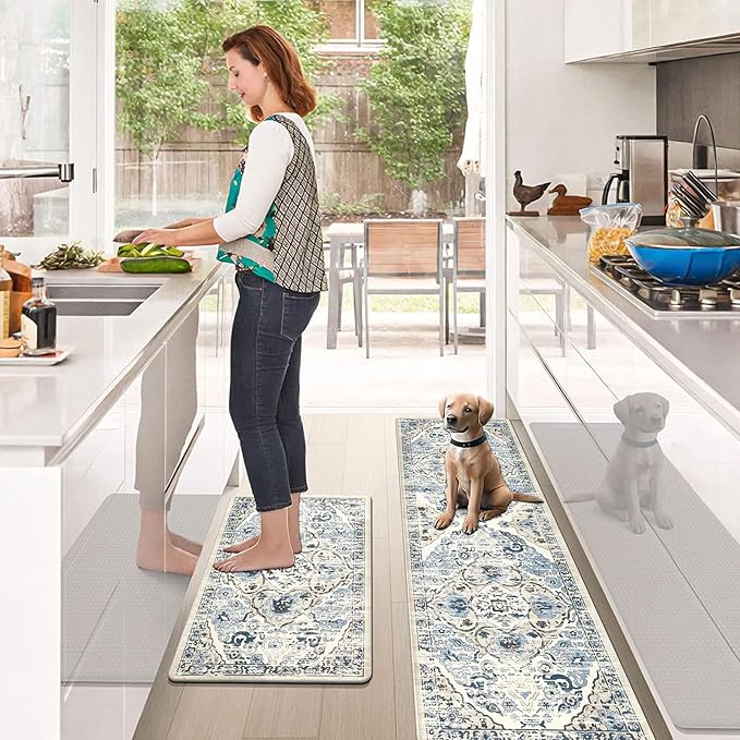 Ileading Anti Fatigue Kitchen Rugs Sets of 2 Cushioned Kitchen Mats for Floor Waterproof Kitchen Mat Set Non Slip Comfort Standing Mat for Kitchen, Office, Sink, Laundry