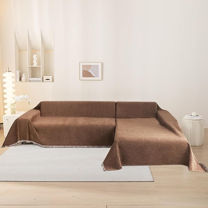 MEETSKY Couch Cover Sofa Cover Washable,Chenille Sofa Covers for 2 Cushion Couch Sofa, Sofa Slipcover Loveseat Pet Couch Covers for Sectional Sofa, 71" x 118", Camel