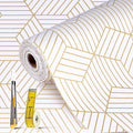 Shelf Liners for Kitchen Cabinets Non Adhesive Shelf Liner Paper Non-Slip Thickened Drawer Liner Easy to Clean for Tool Box Refrigerator with Knife and Tape Measure, Gold Geometric, 11.8 x 354.3 in