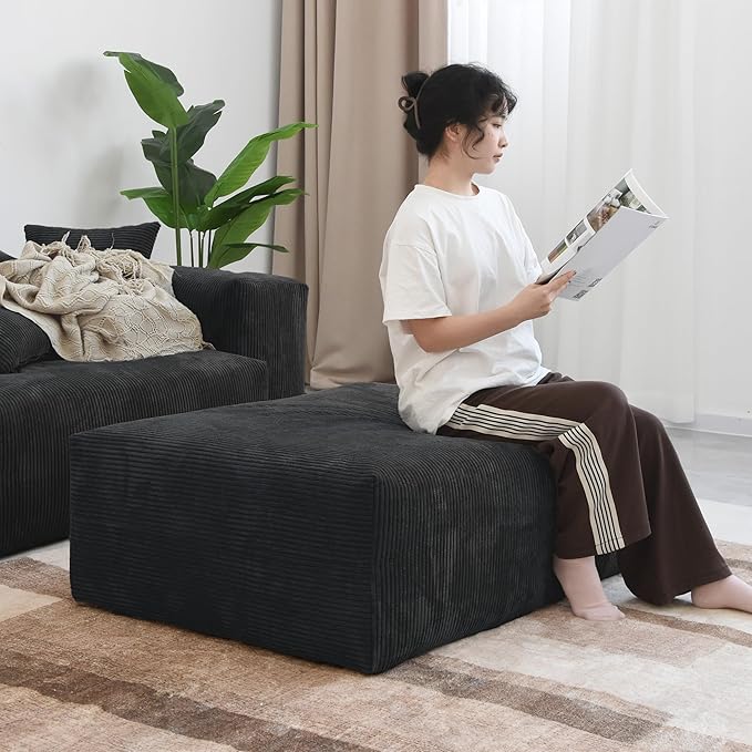 JACH Modular Sectional Couch Sofa with 4 Pillows, Modern Minimalist Sectional Couch with Ottoman, Cushion Covers Removable, Huge Plus Love Seat Sofas Couches for Living Room, Office (Black)