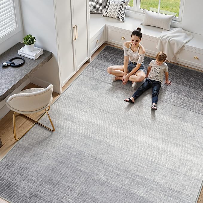 Wonnitar Modern Ombre 5x7 Grey Rugs for Living Room, Washable Large Bedroom Area Rug, Non-Slip Stain Resistant Dining Table Throw Mat, Abstract Carpet for Entry Basement Dorm (Grey, 5'x7')