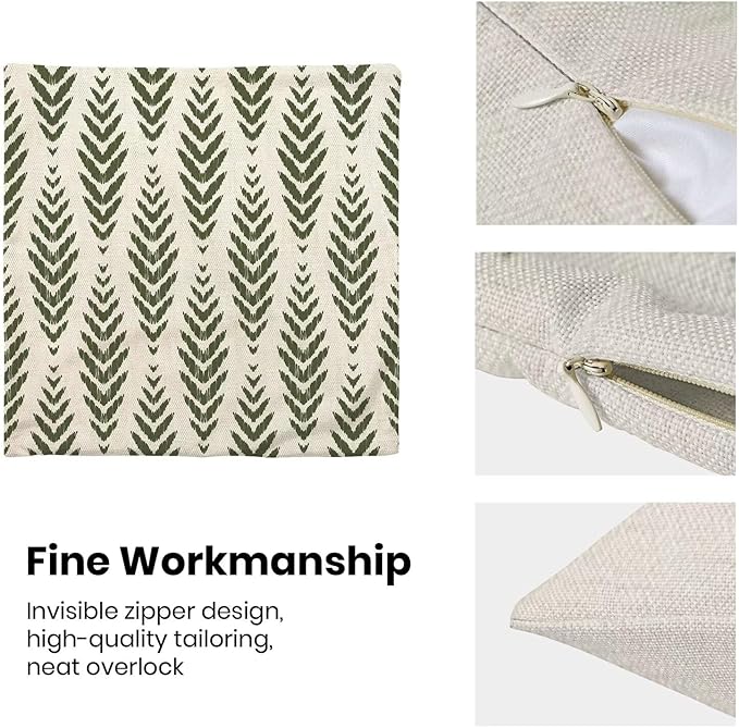 BETGINY Sage Green Boho Pillow Covers 22 x 22 Inch Pack of 2, Bohemian Ethnic Herringbone Pattern Decorative Throw Pillow Covers Vintage Linen Farmhouse Outdoor Pillowcase for Bedroom Home Sofa Decor