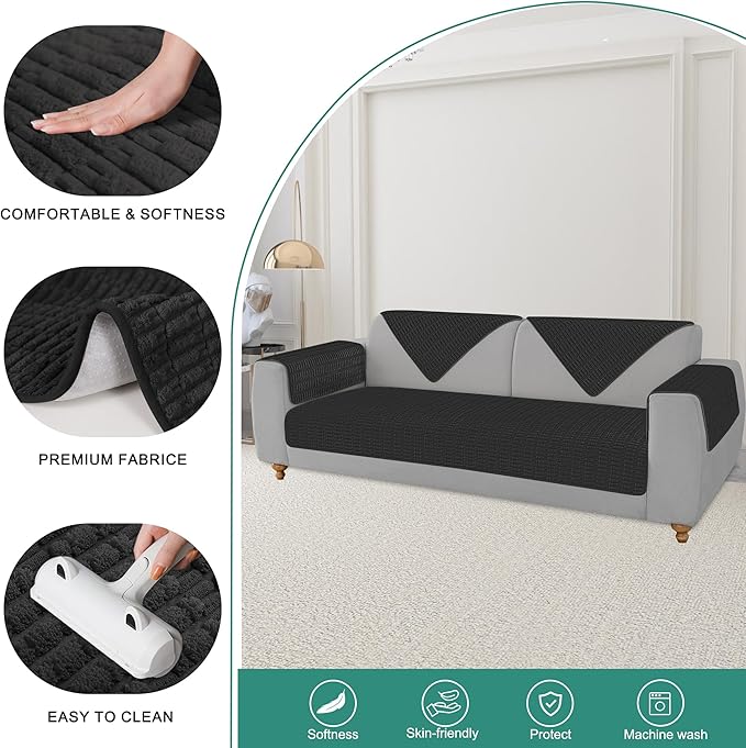 Foxdecor Couch Cover Sofa Covers Washable, Dog Bed Cover Couch Covers for 3 Cushion Couch Sofa Pet Friendly, Dog Couch Cover Furniture Covers for Pets.(Black 32x53 inch)