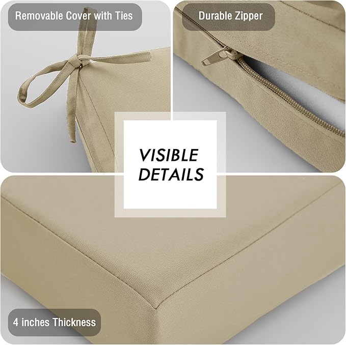 idee-home Outdoor Cushions for Patio Furniture, Outdoor Seat Cushions 28.5 x 28.5 Waterproof & Fade Resistant Couch Sofa Replacement Deep Couch Chair Cushion for Yard Garden Deck, Beige