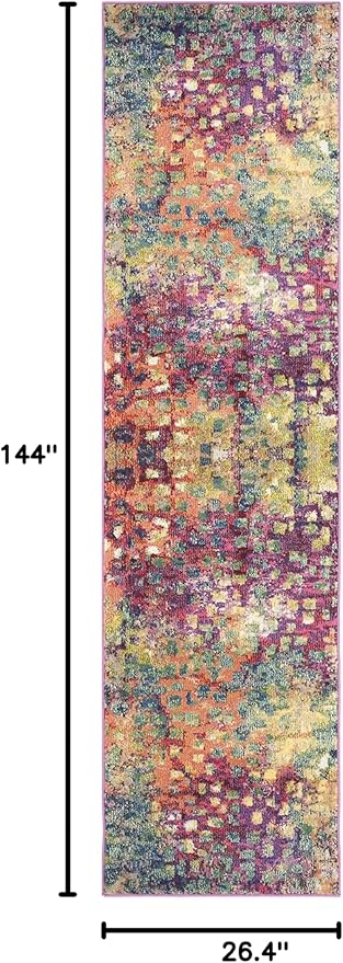 SAFAVIEH Monaco Collection Runner Rug - 2'2" x 12', Pink & Multi, Boho Chic Abstract Watercolor Design, Non-Shedding & Easy Care, Ideal for High Traffic Areas in Living Room, Bedroom (MNC225D)