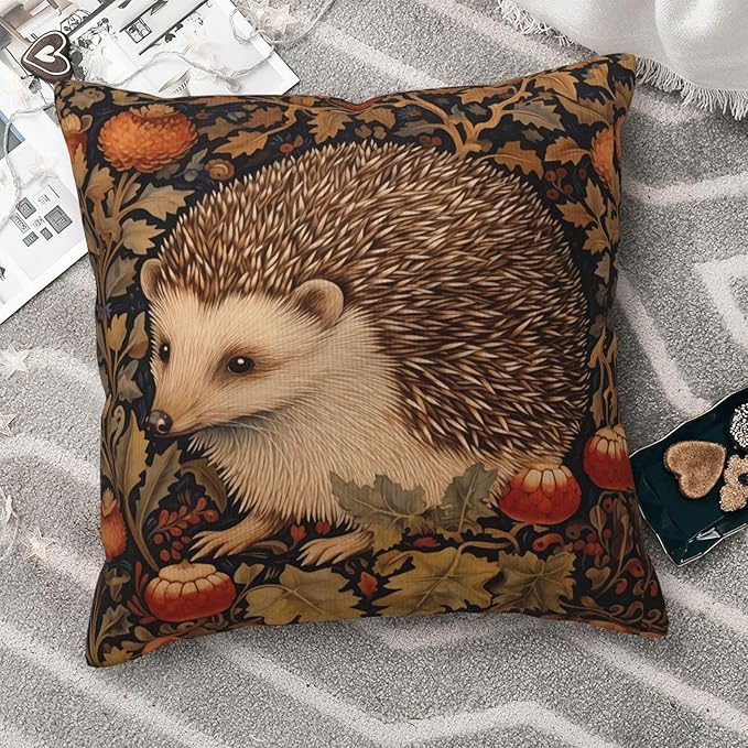 William Morris Abstract Vintage Floral Hedgehog Design 18x18 inches Throw Pillow Covers Square Pillowcases Decor for Bed Couch Sofa Living Room Cushion Covers