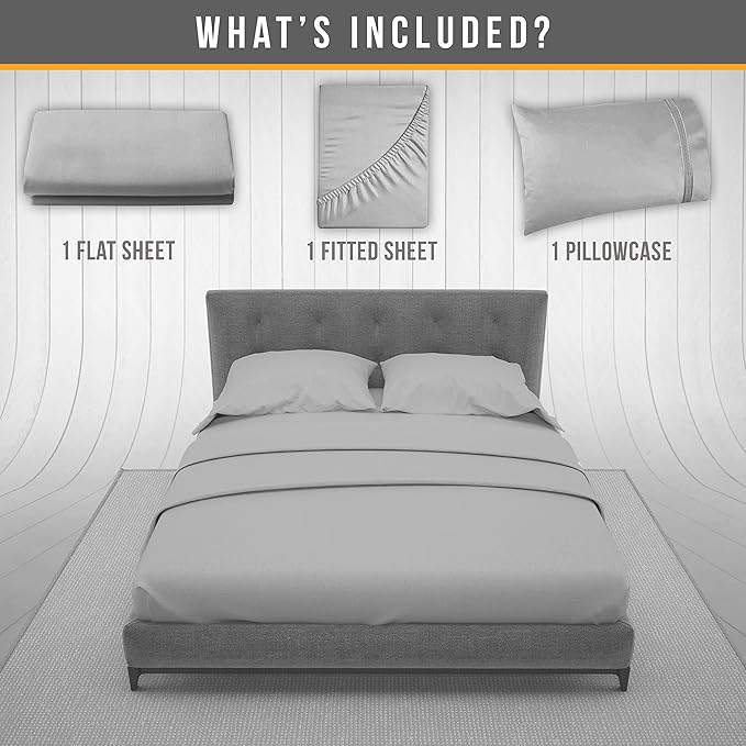 Twin Sheets Set - Luxury Hotel Bed Sheets - Soft Cooling Sheet with Elastic Corner Straps - Deep Pocket Microfiber Bedsheet - Bedding Sheet & Pillowcases -3 PC (Twin Size, Light Gray)