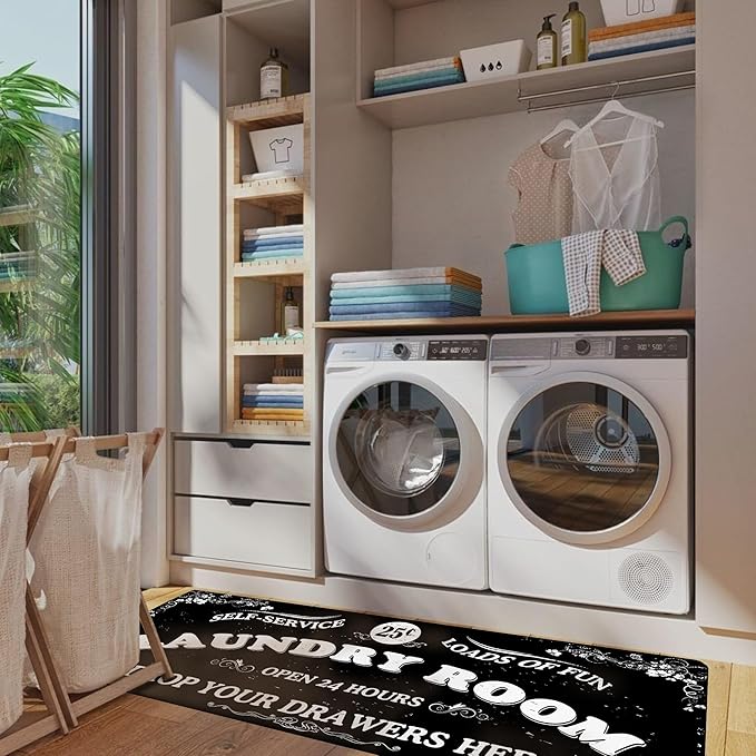 Zoke Laundry Room Rug Runner Stylish Non-Slip Laundry Room Mat 20"x47", Versatile, Waterproof Runner for Laundry, Kitchen, and Bathroom, Mudroom Decor and Farmhouse Charm