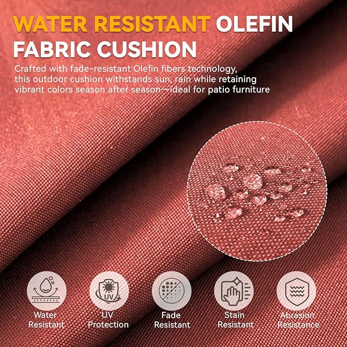 6" Thick Outdoor Chair Cushions - 22"* 24" Patio Furniture Cushions with Water Resistant & Removable Cover, 28D High Density Sponge Patio Cushion for Outdoor Furniture Couch Chair Red