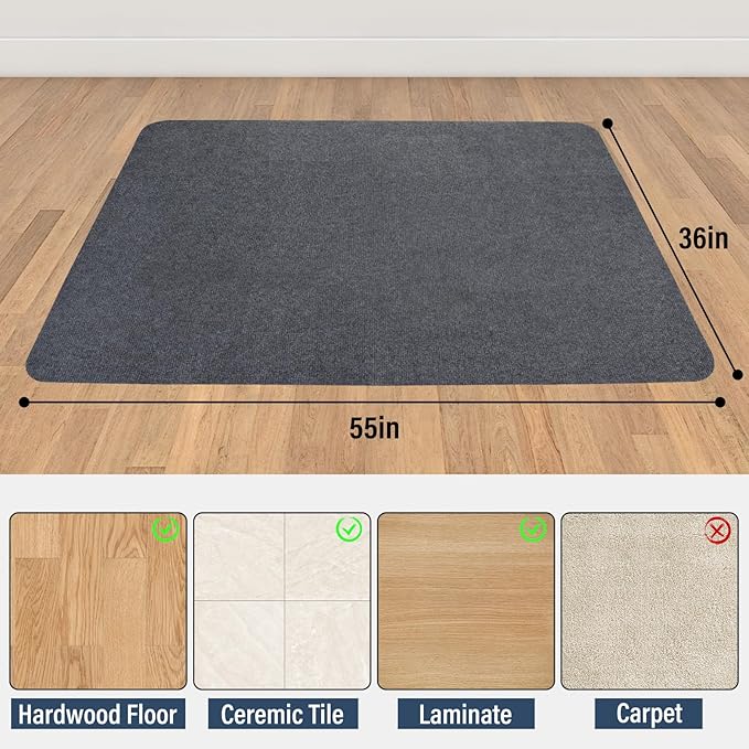 Office Chair mat for Hardwood Floor,55"x35" Anti-Slip Floor Protector for Home Office,Under Desk Mat,Computer Chair mat for Rolling Chairs Dark Grey