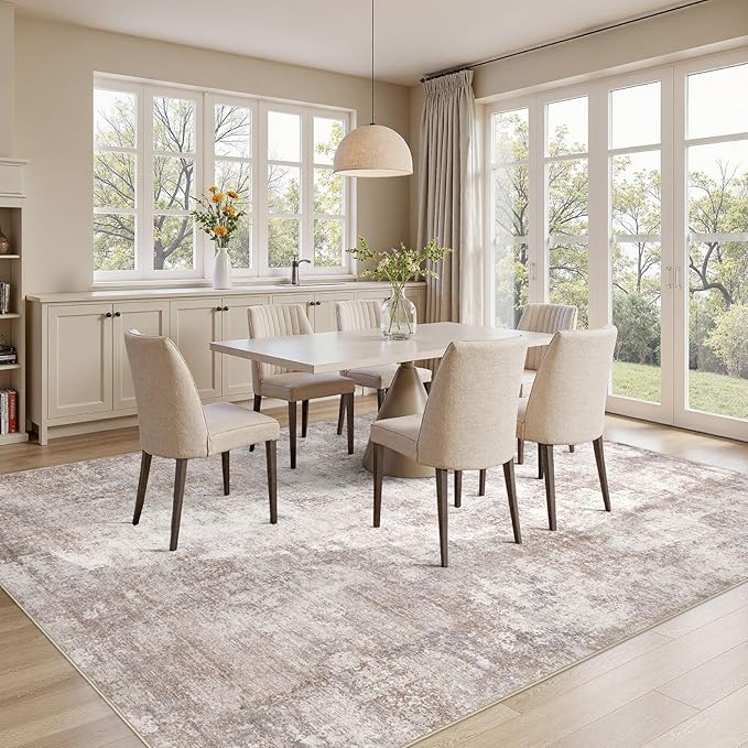 Washable 10X12 Area Rug: Modern Abstract Soft Non-Slip Indoor Rugs - Low Pile Stain Resistant Foldable Rug for Living Room Bedroom Dining Room Playroom Office(Brown,10'X12')