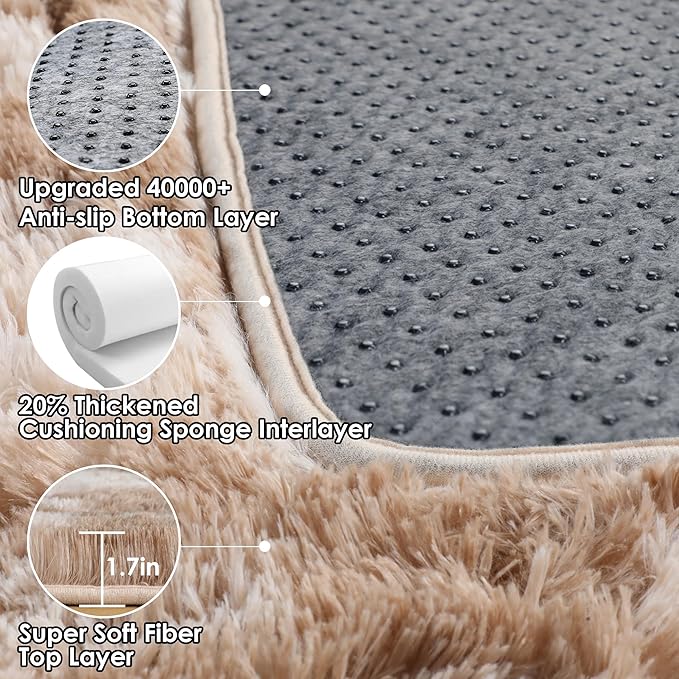 ONASAR 8x10 Area Rugs for Living Room, Tie-Dyed Beige Large Fluffy Bedroom Rug, Washable Soft Plush Thick Shaggy Big Floor Carpet for Kids Boy Girls Teen Dorm Nursery Indoor Home Decor Aesthetic