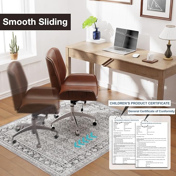 Modern Grey 60" x 75" Hard floor Chair Mats, Machine Wash Computer Chair Mat for Hardwood,Easy Glide Rolling Chairs Mat for Office & Home,Anti-Slip Floor Protector for Tile Floors,Foldable Office Mats
