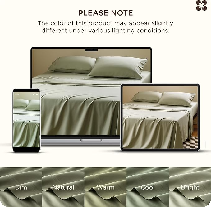 Bedsure Cooling Sheets, Rayon Derived from Bamboo & Cotton Blend, GentleSoft, Breathable, Queen Sheet Set, Deep Pocket Up to 18 Inches, Hotel Luxury Bedding for Hot Sleepers, Tea Green