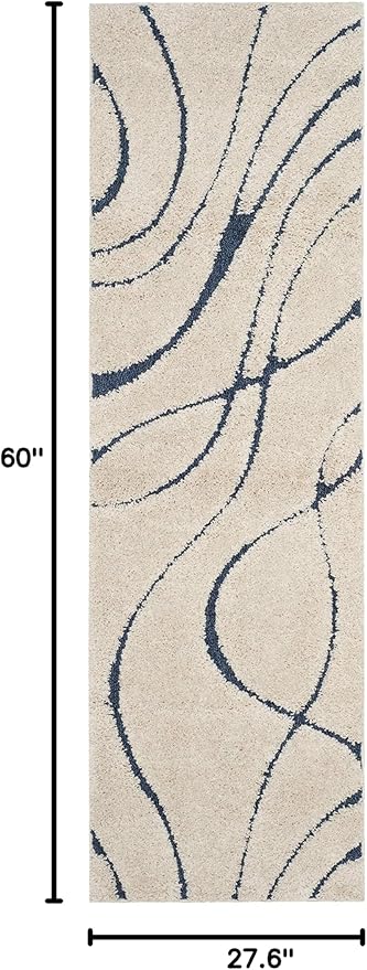 SAFAVIEH Florida Shag Collection Accent Rug - 2'3" x 5', Cream & Blue, Non-Shedding & Easy Care, 1.2-inch Thick Ideal for High Traffic Areas in Entryway, Living Room, Bedroom (SG471-1165)