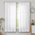 Simplebrand White Faux Linen Textured Curtains 63 Inch Length 2 Panels for Bedroom, Semi Sheer Light Filtering Privacy Farmhouse Curtains, Soft Thick Rod Pocket Window Drapes, 40W x 63L Inch