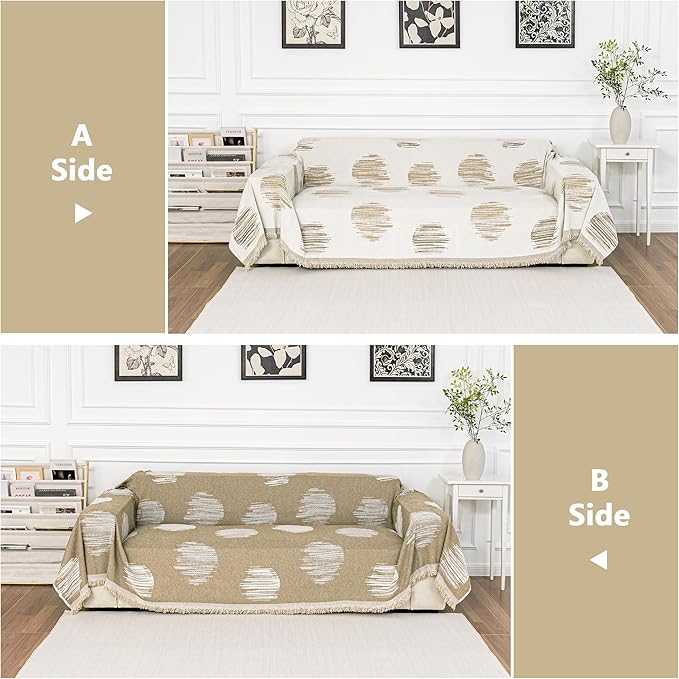 MEETSKY Oversized Couch Cover for Dogs, Jacquard Couch Covers for 3 Cushion Couch Sofa, Sofa Slipcover for Sectional L Shape, Chenille Throw Couch for Pets, Kids, 91" x 150", Khaki