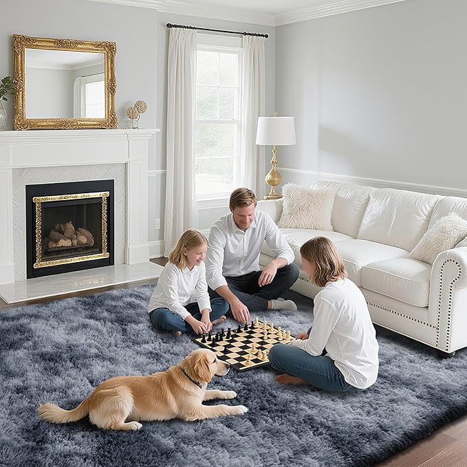 Fluffy Rug Shaggy Area Rug, Mottling Dark Grey 9x12 Area Rugs for Living Room, Large Shag Area Rugs for Bedroom Kids Room Home Decor, Upgrade Anti-Skid Rectangular Fuzzy Rugs