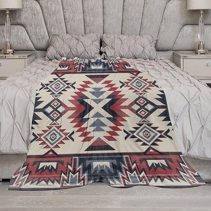 Southwest Blanket, Tribal Indian Throw Blanket Red Black Aztec Ethnic Geometric Print Blanket for Couch Bed Sofa Cover Throw Home Decor 30"x40"