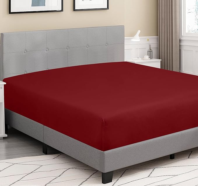 ROYALE LINENS 300 Thread Count 100% Long Staple Combed Cotton Fitted Sheet California King - Super Soft Deep Pocket Bottom Sheet - Fitted Sheets Only - Elastic Sheets (Cal King, Red)