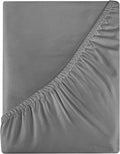 Royale Linens 400 Thread Count 100% American Grown Cotton Fitted Sheet Twin Size - All Around Elastic Fitted Sheet - Luxury Sateen Weave - Snug Fit Bottom Sheets Fit Up to 16" (Twin,Spanish Slate)