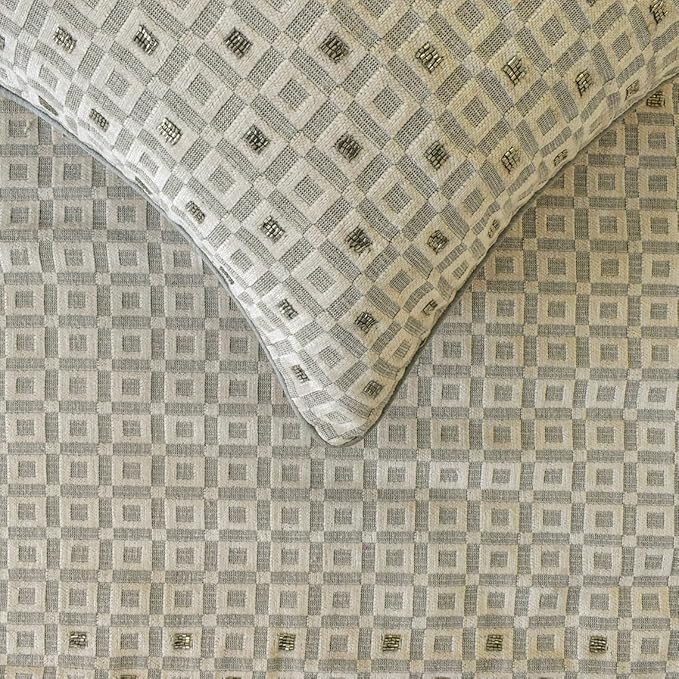 The HomeCentric King/Queen/Twin Grey Designer Full 68"x18" Bed Runner with Pillow Cover, Checkered, Beaded, Hand Embroidery Bed Scarf on Velvet Fabric - The Brick Effect