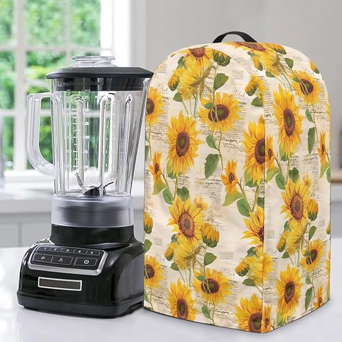 Vintage Sunflower Blender Covers for Kitchen Food Processor Cover with Durable Handle, Dust Covers for Kitchen Appliances Stand Mixer or Coffee Maker Appliance Cover