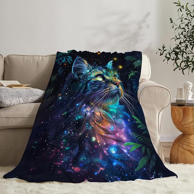 Fantasy Cat Throw - Soft, Warm & Cozy Fleece Blanket for Couch, Sofa & Bed - 50"x40"