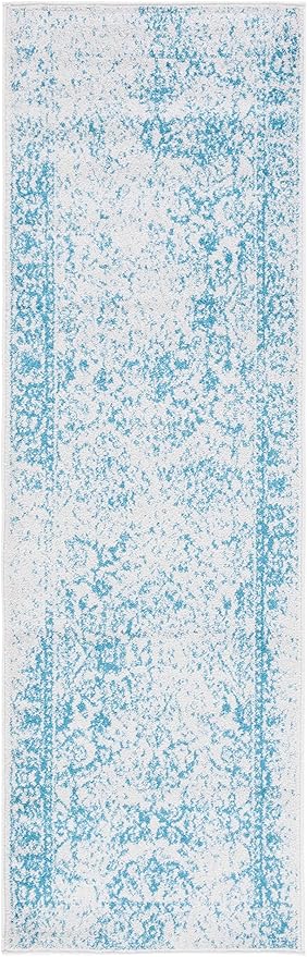 SAFAVIEH Adirondack Collection Runner Rug - 2'6" x 6', Ivory & Teal, Distressed Vintage Floral Design, Non-Shedding & Easy to Clean, Ideal for Hallway, Foyer, Entryway, Bedroom (ADR109D)