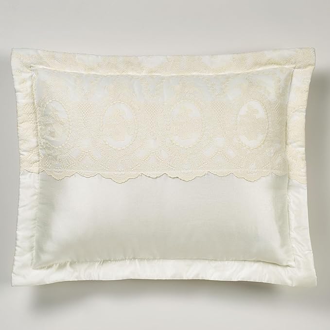 Cameo Lace Luxury Washable Polyester Bedding Set | Vintage Elegant | Pearl | Scroll Leaf Floral Cameo Quilting Embroidered | Set of Three: Queen Bedspread and Two Standard Shams