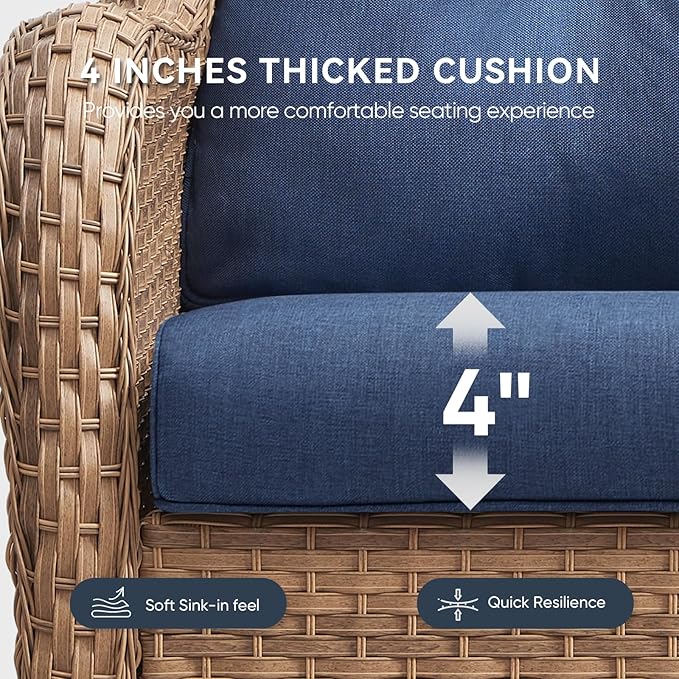 9-Piece Outdoor Patio Cushion Set - Fade & Water Resistant with Removable Olefin Cover, 22x24x4 Inch Memory Foam Cushions for Wicker Sectional Sofa – Blue/Crescent