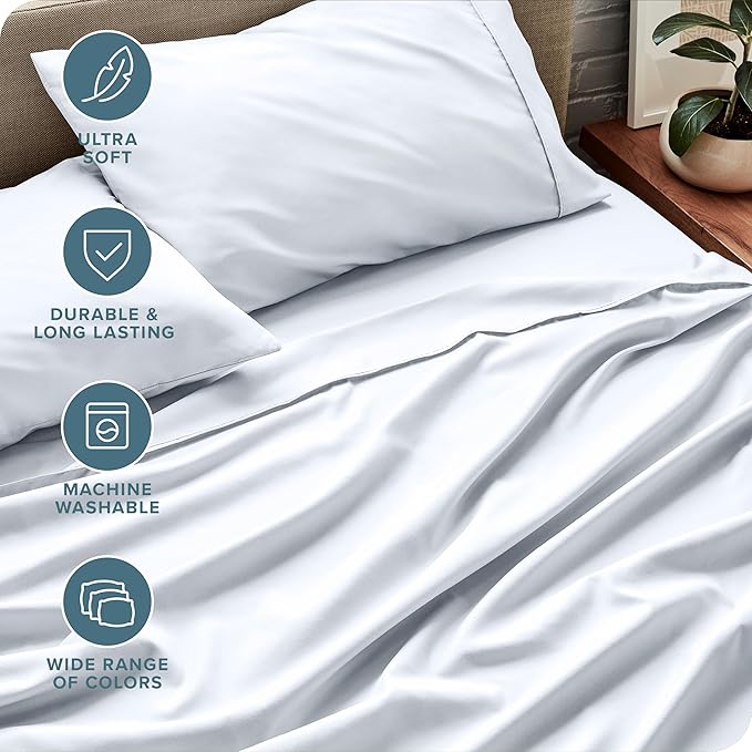 Bare Home King Sheet Set - Luxury 1800 Ultra-Soft Microfiber King Bed Sheets - Double Brushed - Deep Pockets - Easy Fit - 4 Piece Set - Bedding Sheets & Pillowcases (King, White)