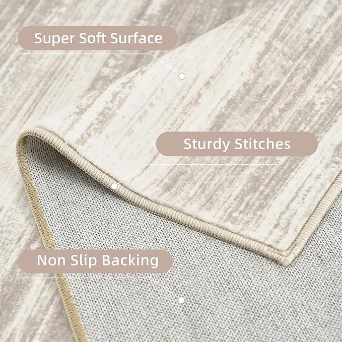 PADOOR Modern Abstract Runner Rug - 2x8 Washable Hallway Rugs, Ultra Soft Non-Slip Low Pile Floor Rugs for Hallway Entryway Kitchen Bedroom Bedside Laundry Room Brown